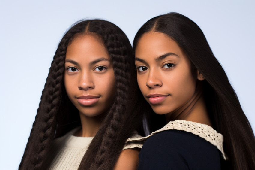 A picture of two pretty teenage girls one of African American descent and long black hair