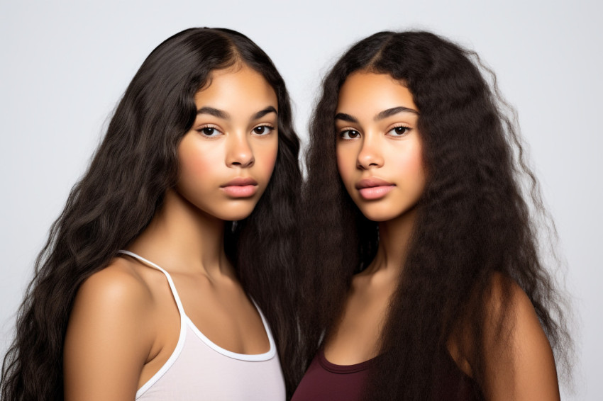 A picture of two pretty teenage girls one of African American descent and long black hair