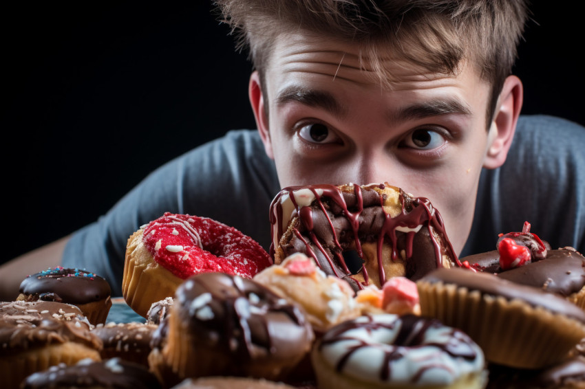 Teenager grabbing food from friend