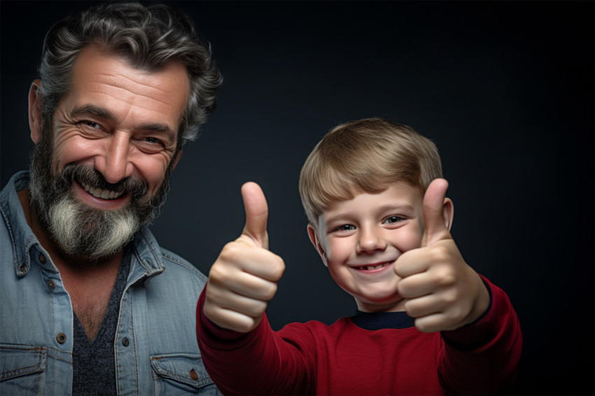 Dad and boy giving thumbs up