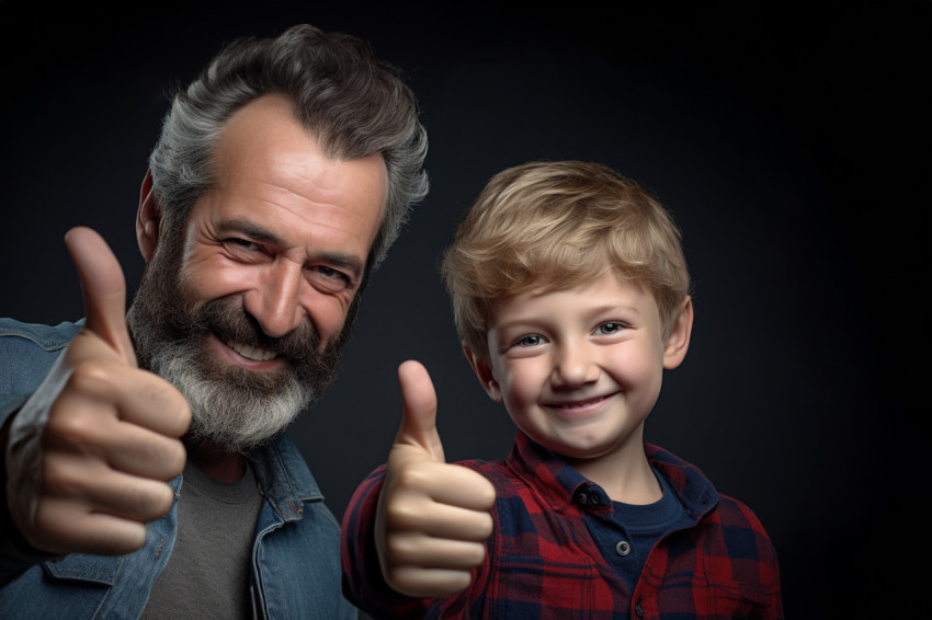 Dad and boy giving thumbs up