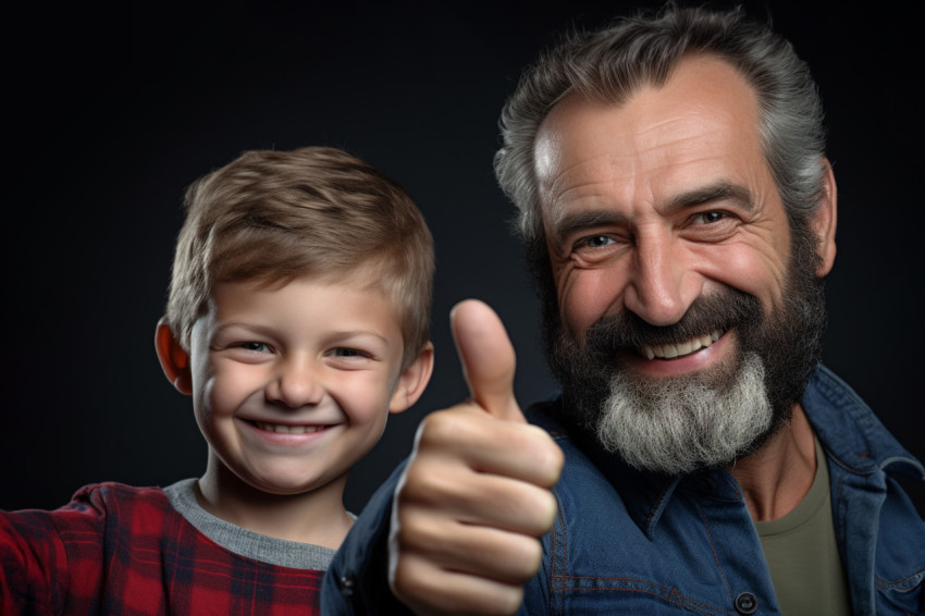 Dad and boy giving thumbs up