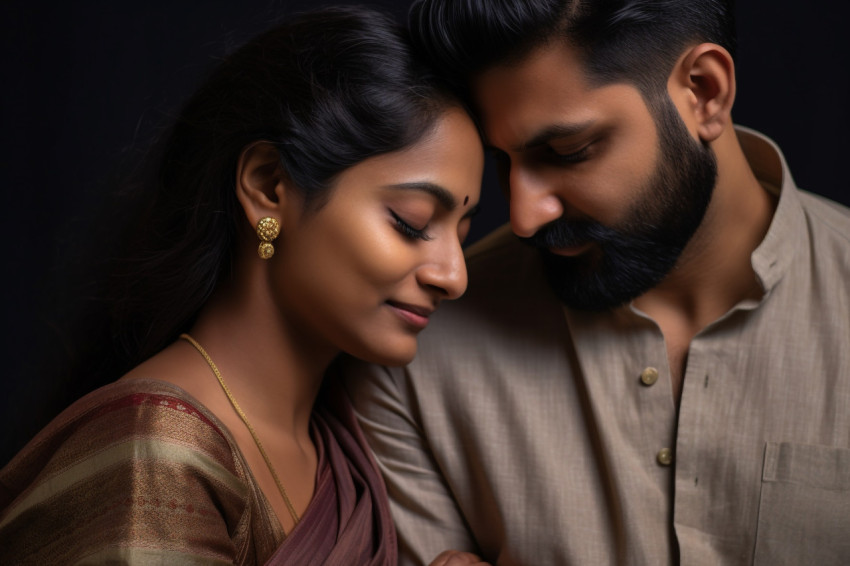 A photo of indian couple with tender moments portrait of happy southern asian couple