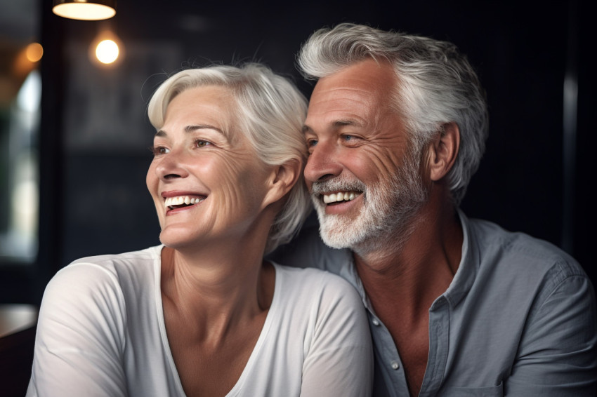 Older couple smiling and sitting together