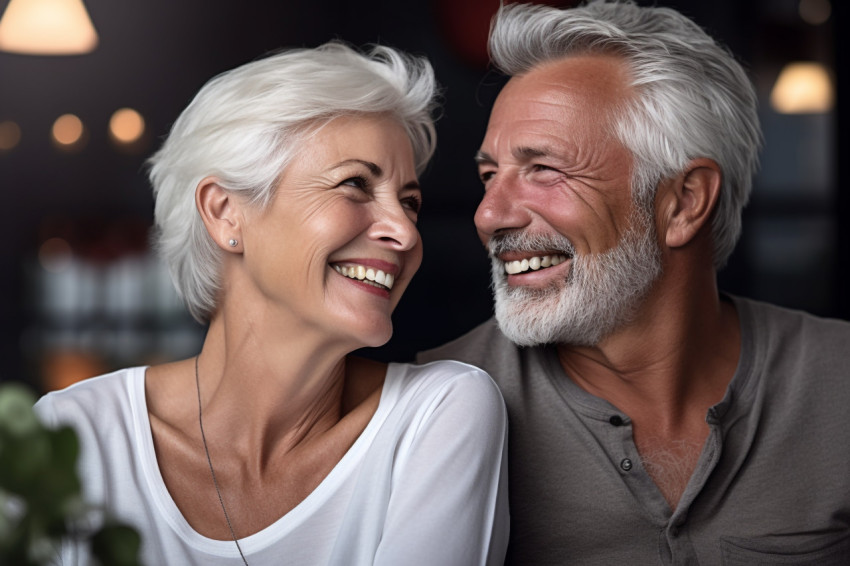 Older couple smiling and sitting together