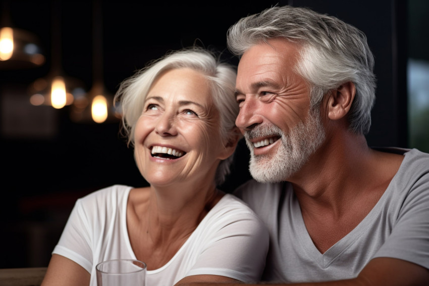 Older couple smiling and sitting together