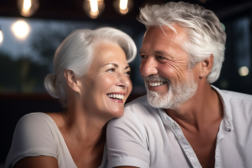 Older couple smiling and sitting together