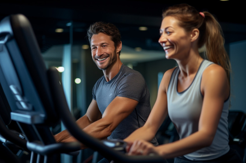 Fit couple exercising in gym