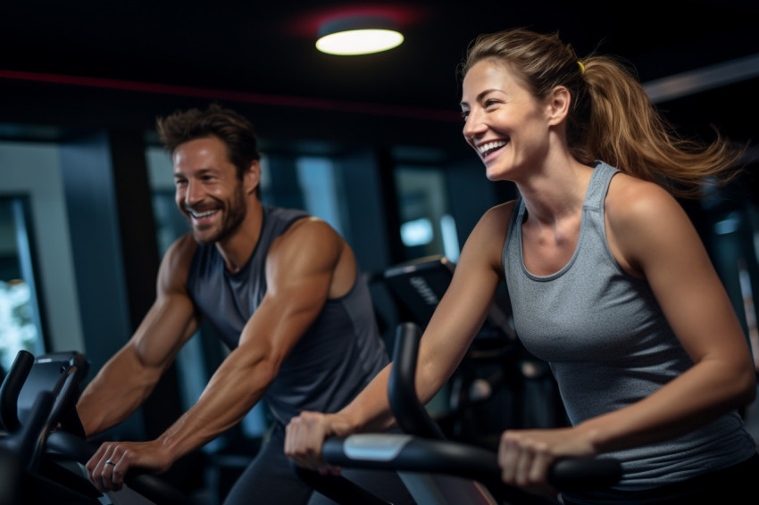 Fit couple exercising in gym