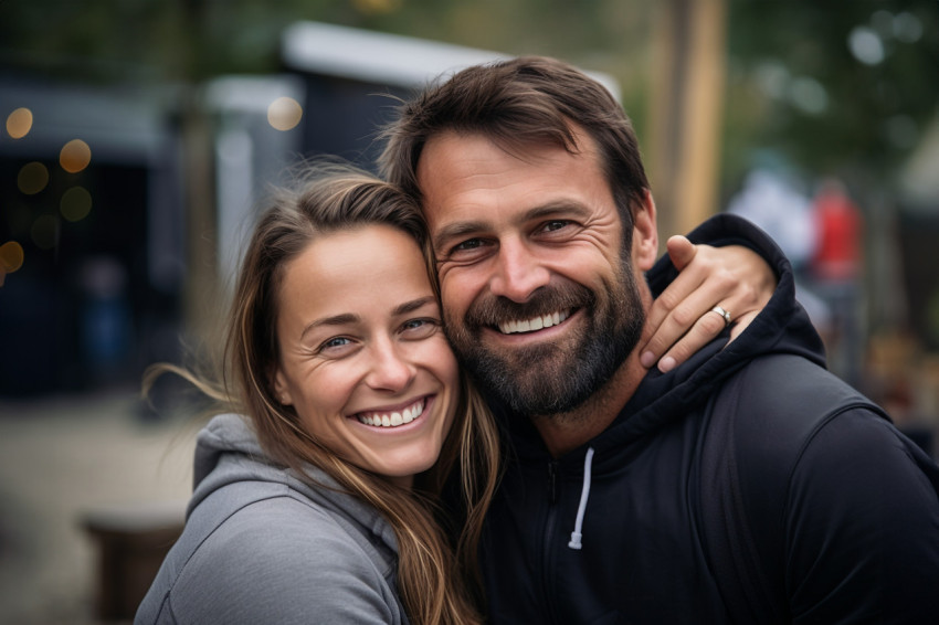 Happy man hugging his beautiful wife