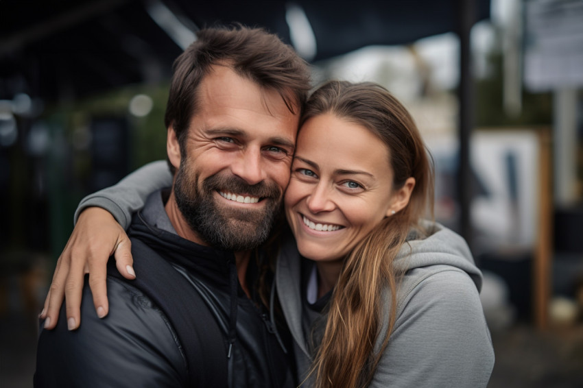 Happy man hugging his beautiful wife