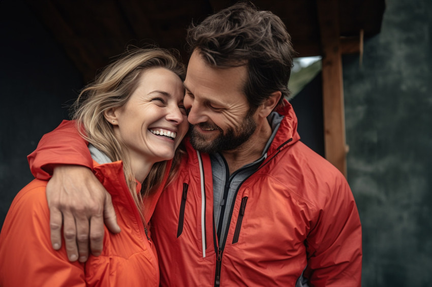 Happy man hugging his beautiful wife