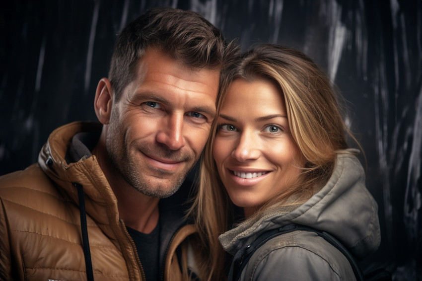 Romantic couple looking at camera smiling