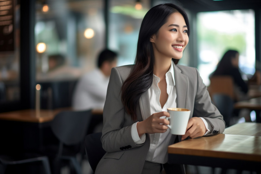 Asian businesswoman using smartphone in cafe