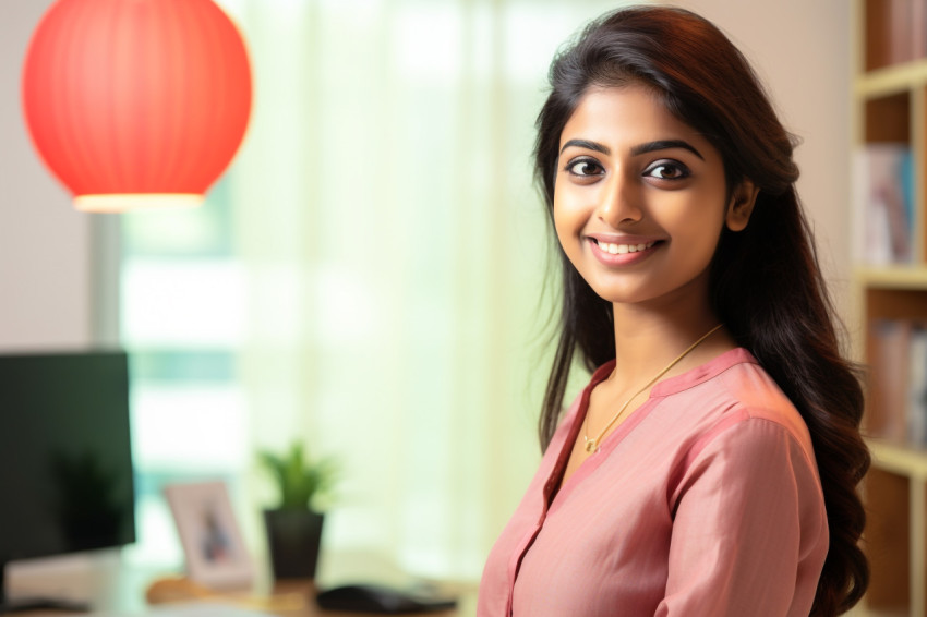 Cheerful Indian girl looking at camera