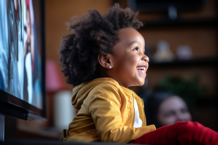 African American woman watching TV