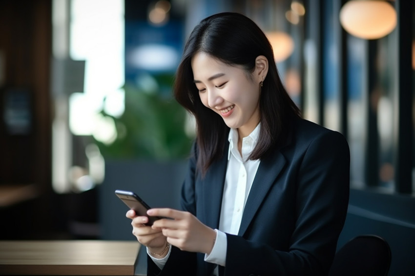 Happy Asian businesswoman working in office