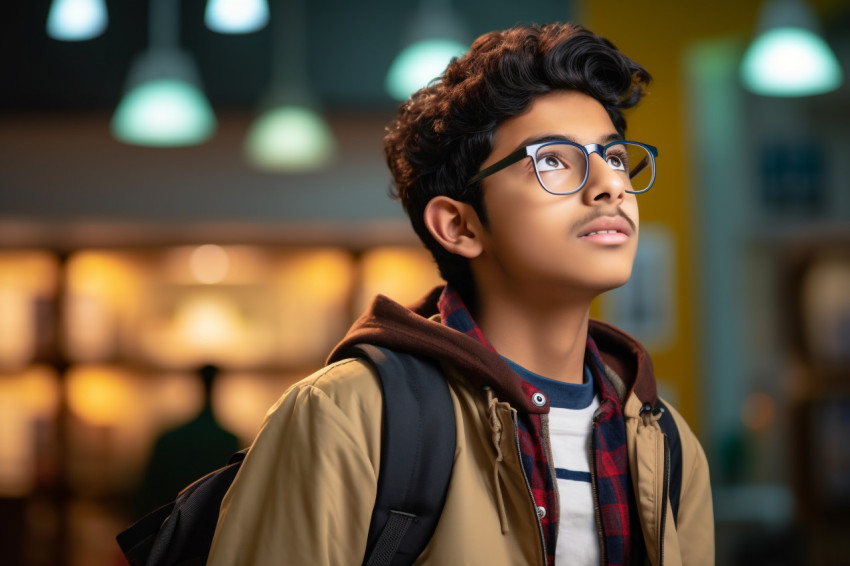 Young Indian student working on laptop in office deep in thought