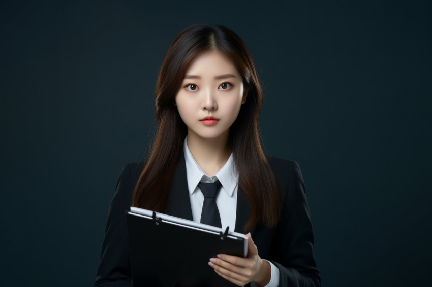 Asian office manager with notepad