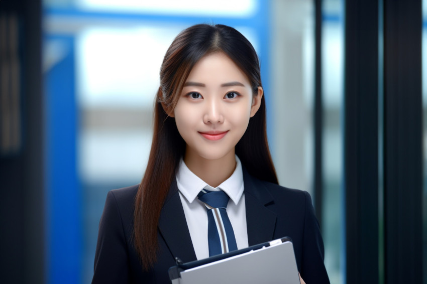 Asian office manager with notepad