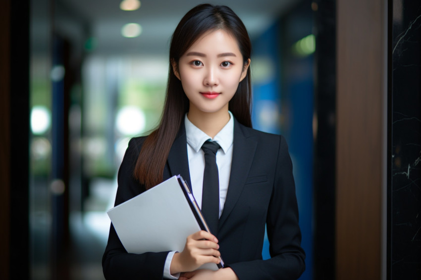 Asian office manager with notepad