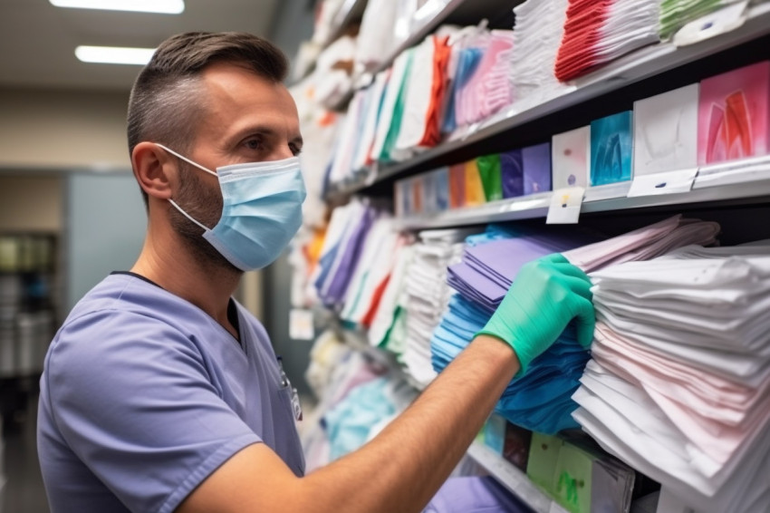 A photo of a white man wearing face mask in a grocery store