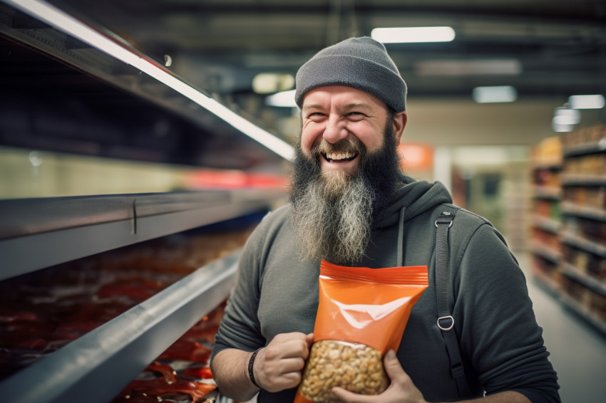 Smiling man shopping in grocery store