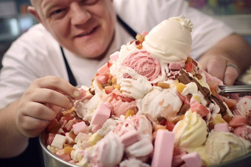 Close up photo of man scooping ice cream