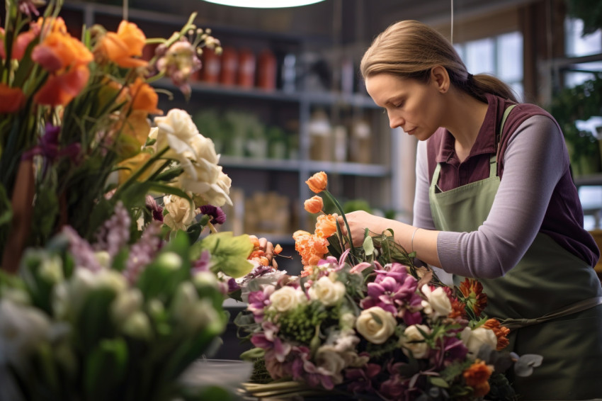 Swedish florist at work in flower shop