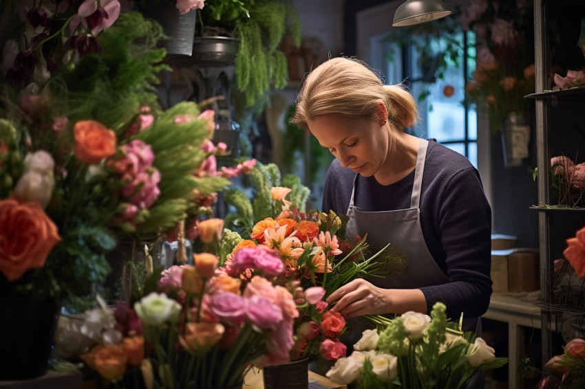 Swedish florist at work in flower shop