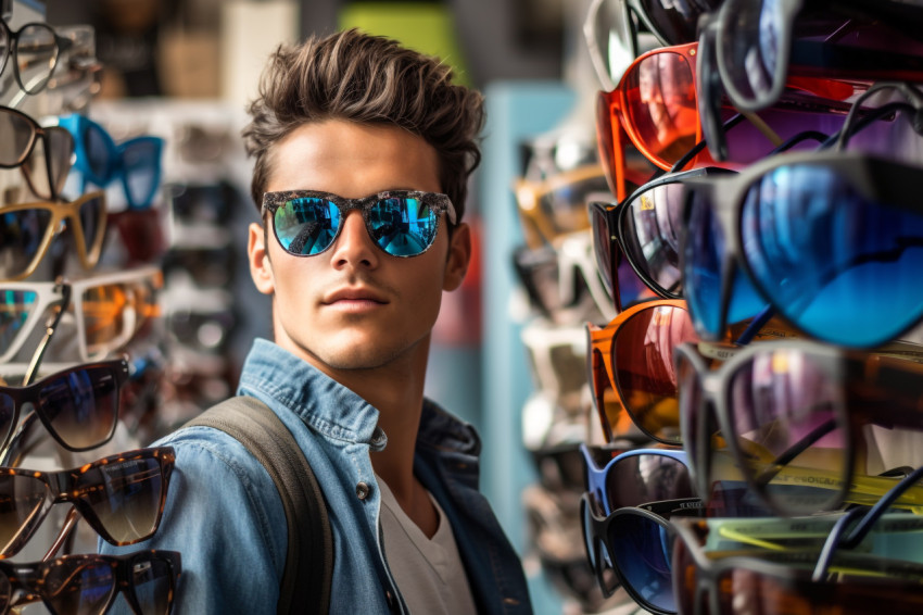 Young man shopping at store