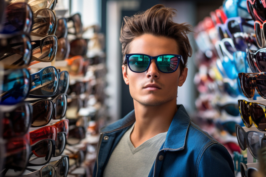 Young man shopping at store