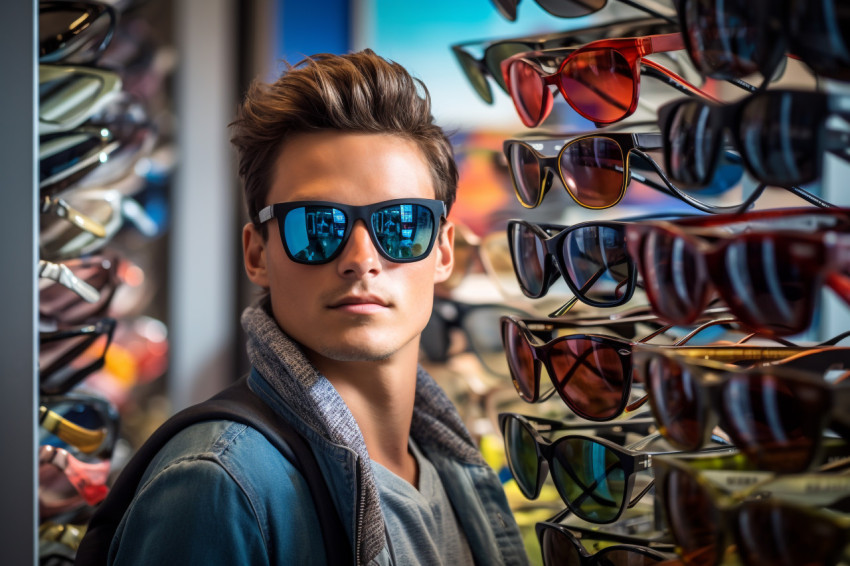 Young man shopping at store