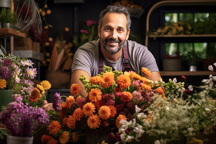 Male florist in flower shop