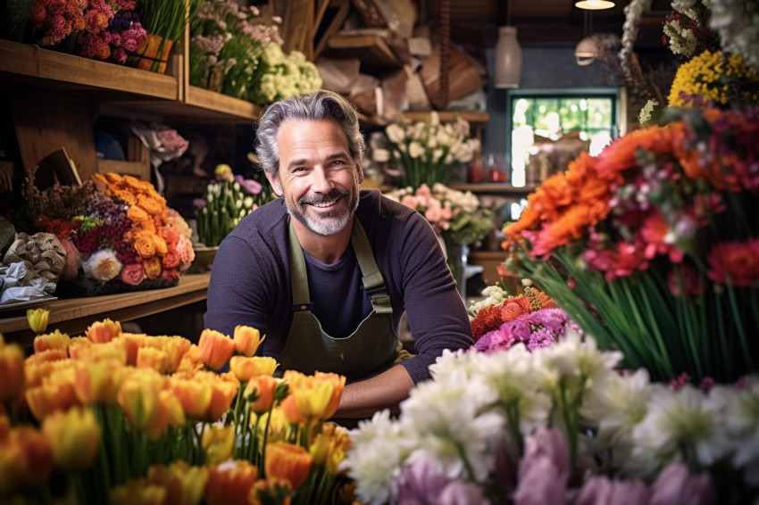 Male florist in flower shop