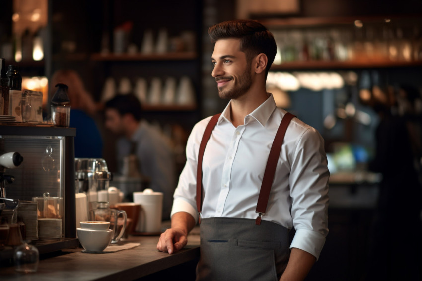 Young barista at coffee bar counter