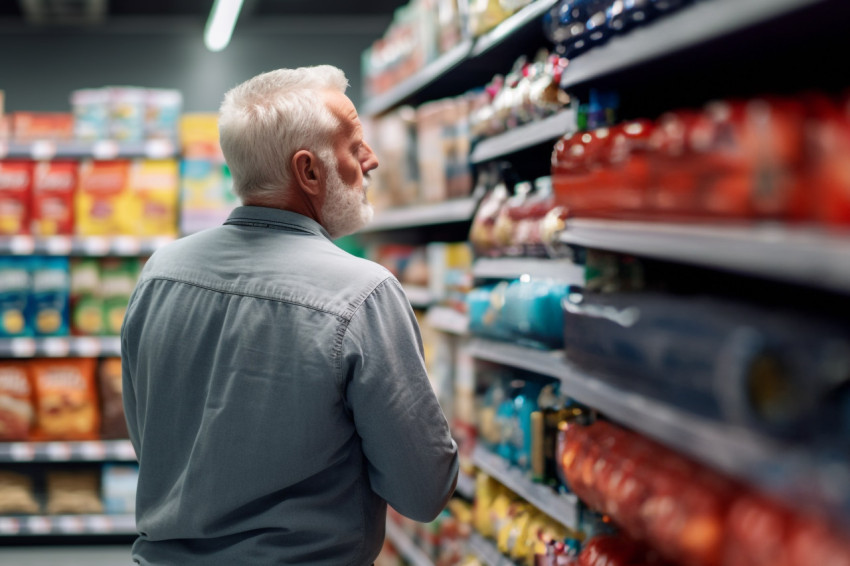 Man shopping for groceries at supermarket