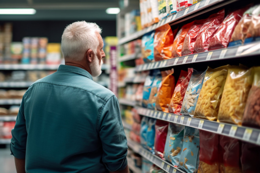 Man shopping for groceries at supermarket