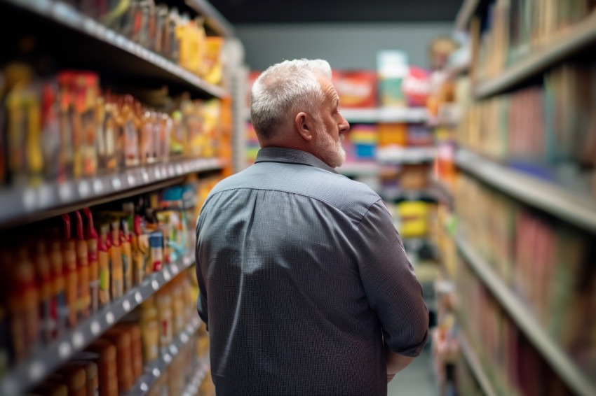 Man shopping for groceries at supermarket