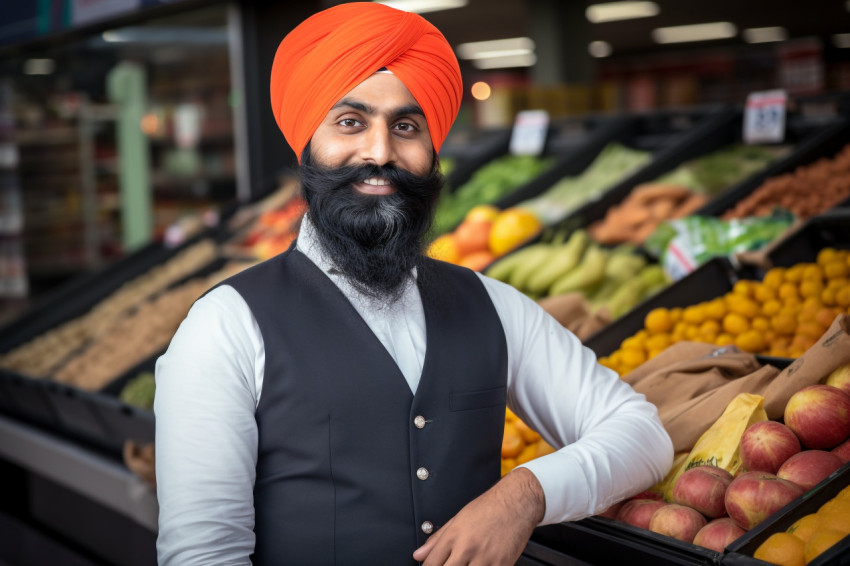 Indian grocery store salesman portrait photo