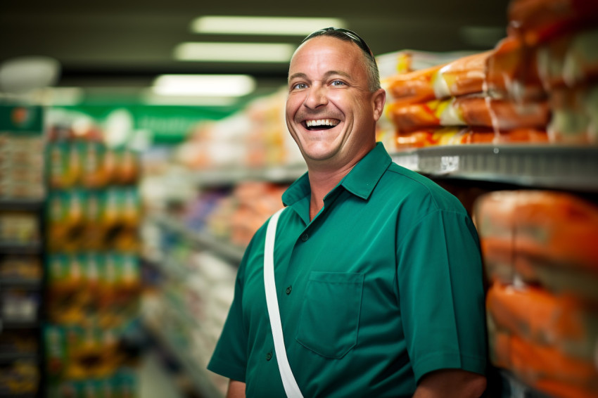 Smiling grocery store employee