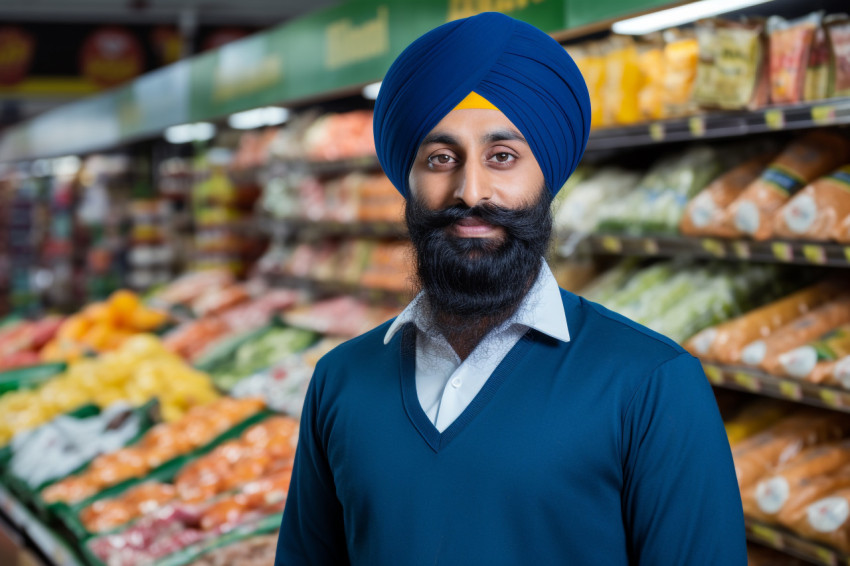 Indian grocery store salesman portrait photo