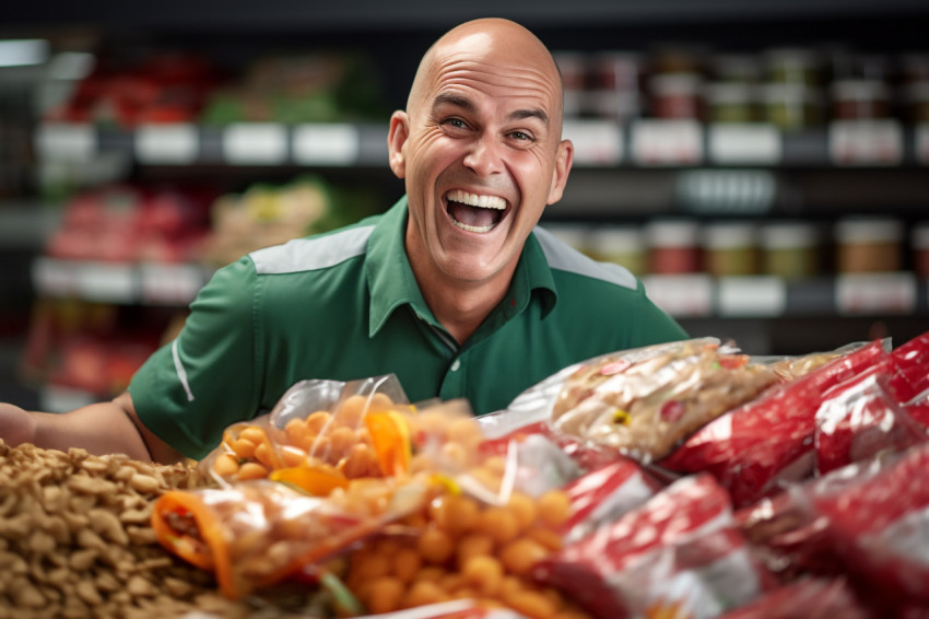 Smiling grocery store employee