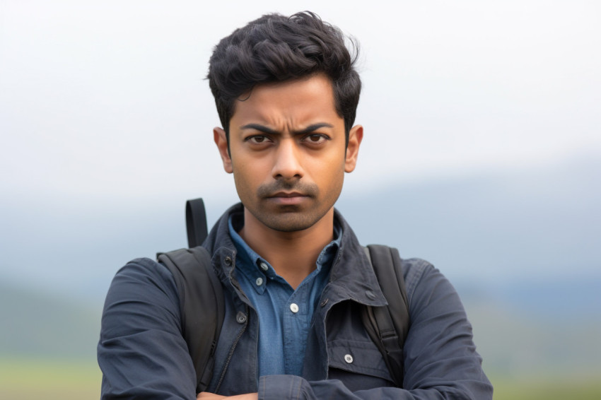 Indian man portrait with crossed arms on white