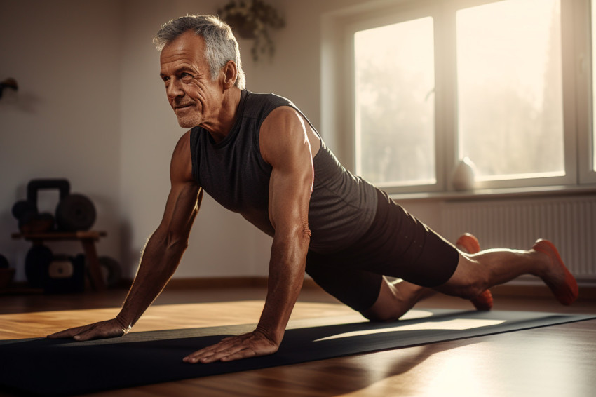 Fit senior man doing yoga