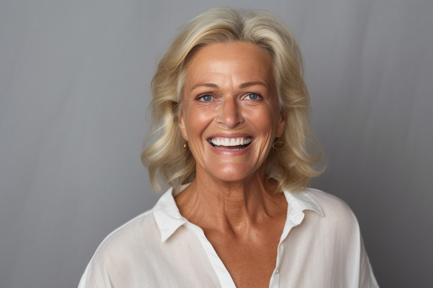 Attractive blonde senior woman smiling for a photo shoot