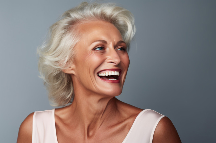 Attractive blonde senior woman smiling for a photo shoot