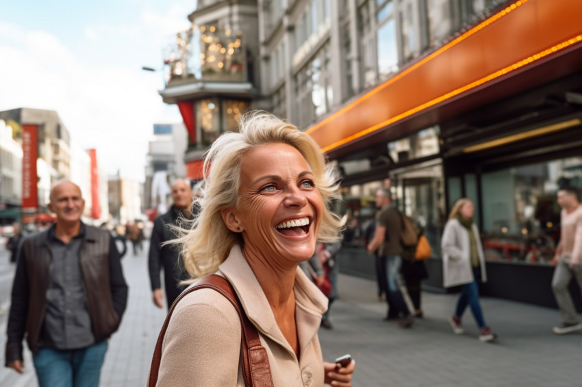 Attractive blonde senior woman smiling for a photo shoot