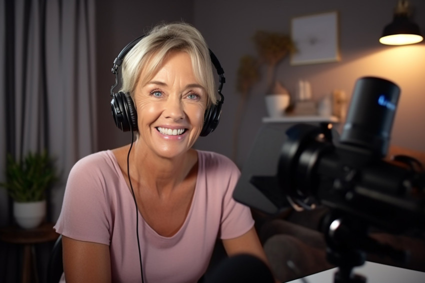 Smiling mature woman on video call