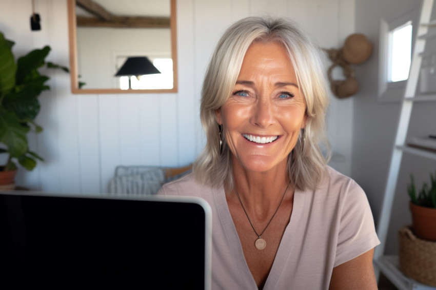 Smiling mature woman on video call